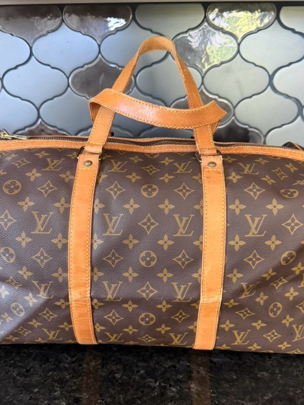 Louis Vuitton Monogram Canvas Duffel with Tan Leather Trim